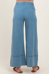 Blue Mineral Wash Wide Leg Ankle Maternity Pants