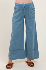 Blue Mineral Wash Wide Leg Ankle Maternity Pants