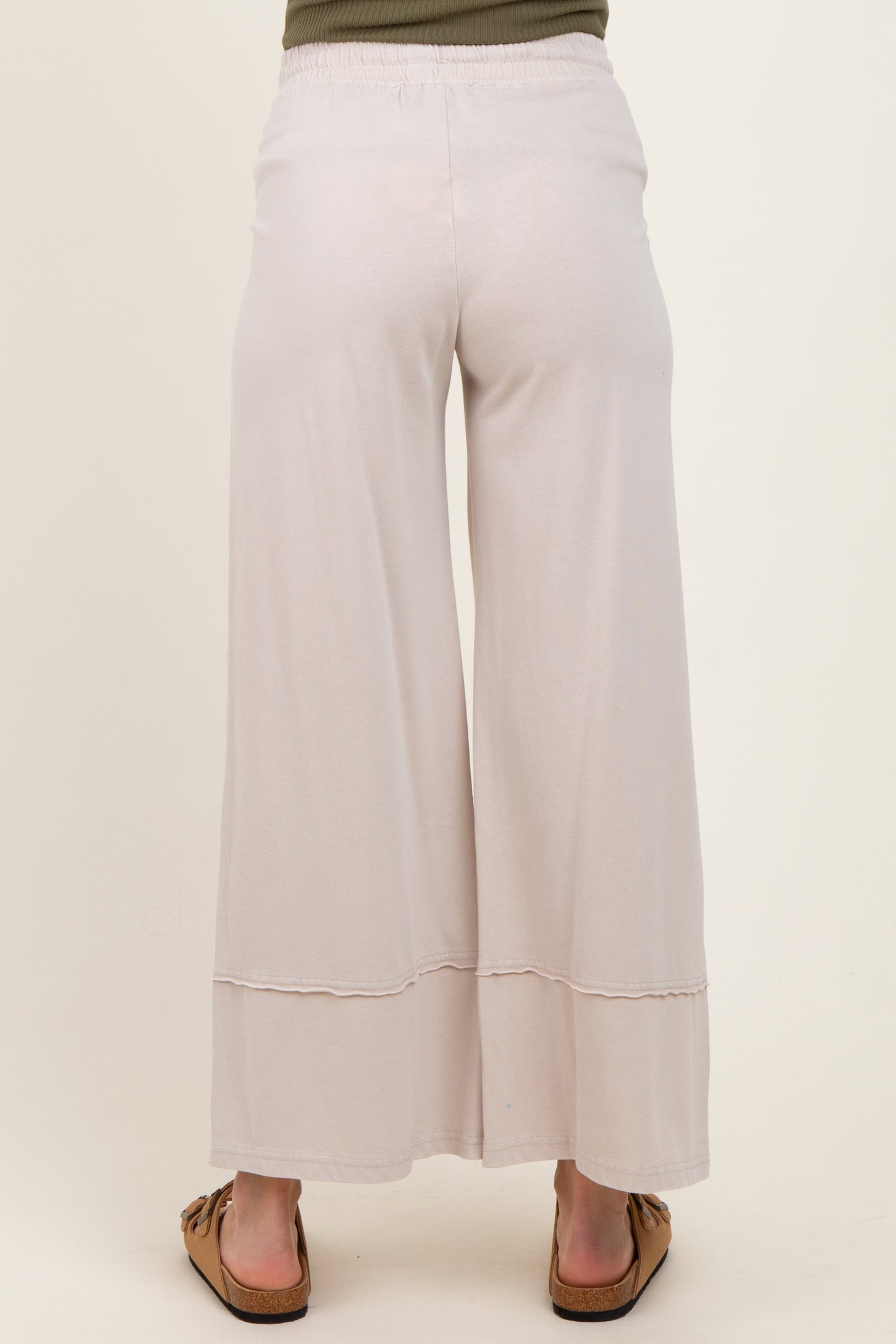 Cream Mineral Wash Wide Leg Ankle Maternity Pants