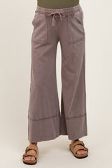 Mocha Mineral Wash Wide Leg Ankle Maternity Pants