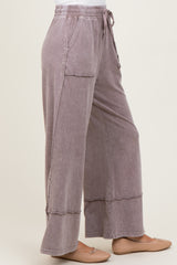 Mocha Mineral Wash Wide Leg Ankle Pants