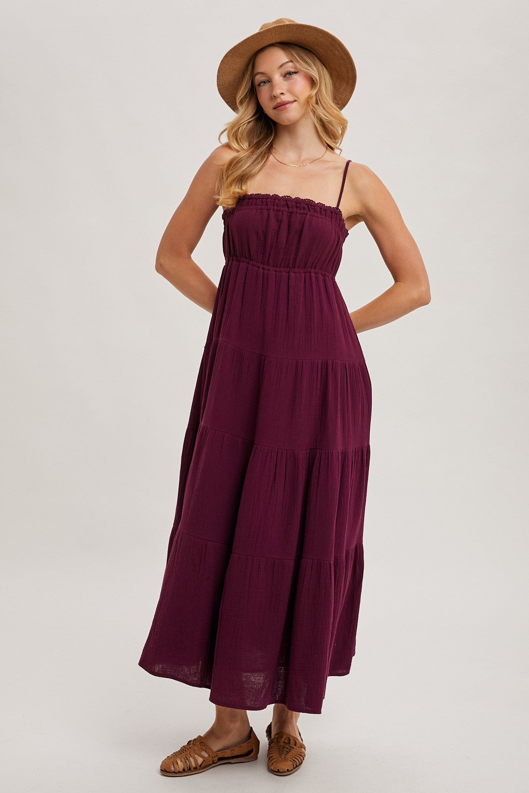 Plum Crochet Trim Tiered Maxi Dress