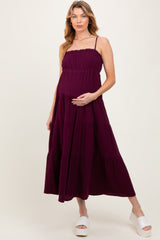 Plum Crochet Trim Tiered Maternity Maxi Dress