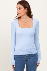 Light Blue Square Neck Long Sleeve Top