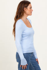 Light Blue Square Neck Long Sleeve Top