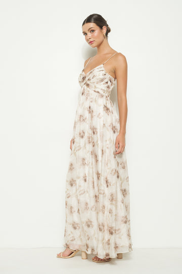 Taupe Multi Floral Print Sleeveless Maxi Dress
