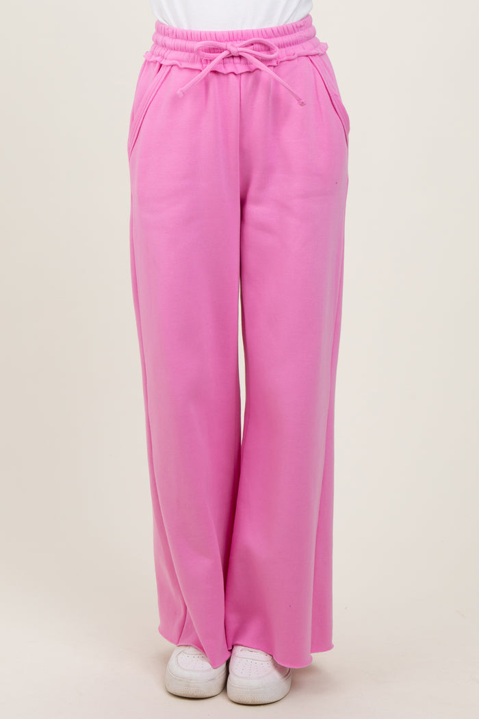 Pink Exposed Seam Wide Leg Sweatpants