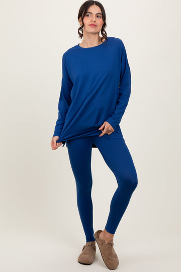 Navy Brushed Knit Oversized Top and Legging Set