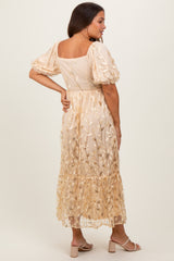 Cream Embroidered Sequin Detail Mesh Overlay Maternity Maxi Dress