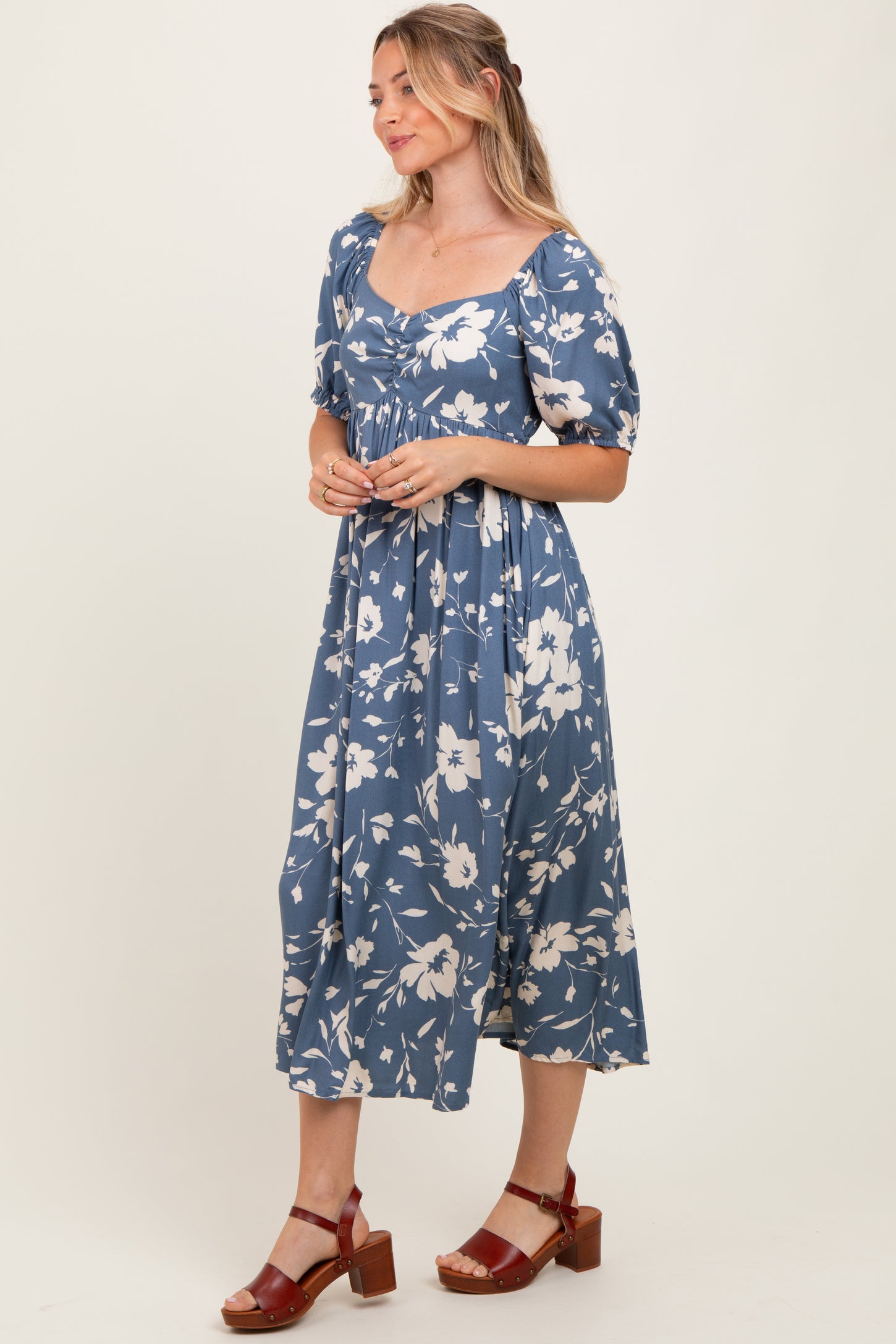 knee length dresses for ladies Lovelo Cream Floral Sweetheart Neck Midi Sundress