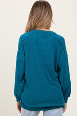 Teal Oversized Ribbed Knit Henley Maternity Sweater