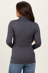 Charcoal Brushed Knit Basic Turtleneck Maternity Top