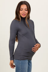 Charcoal Brushed Knit Basic Turtleneck Maternity Top