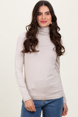 Cream Brushed Knit Basic Turtleneck Maternity Top