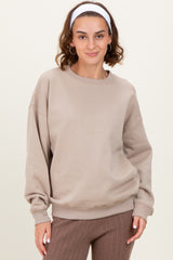 Beige Basic Fleece Crewneck Maternity Sweatshirt