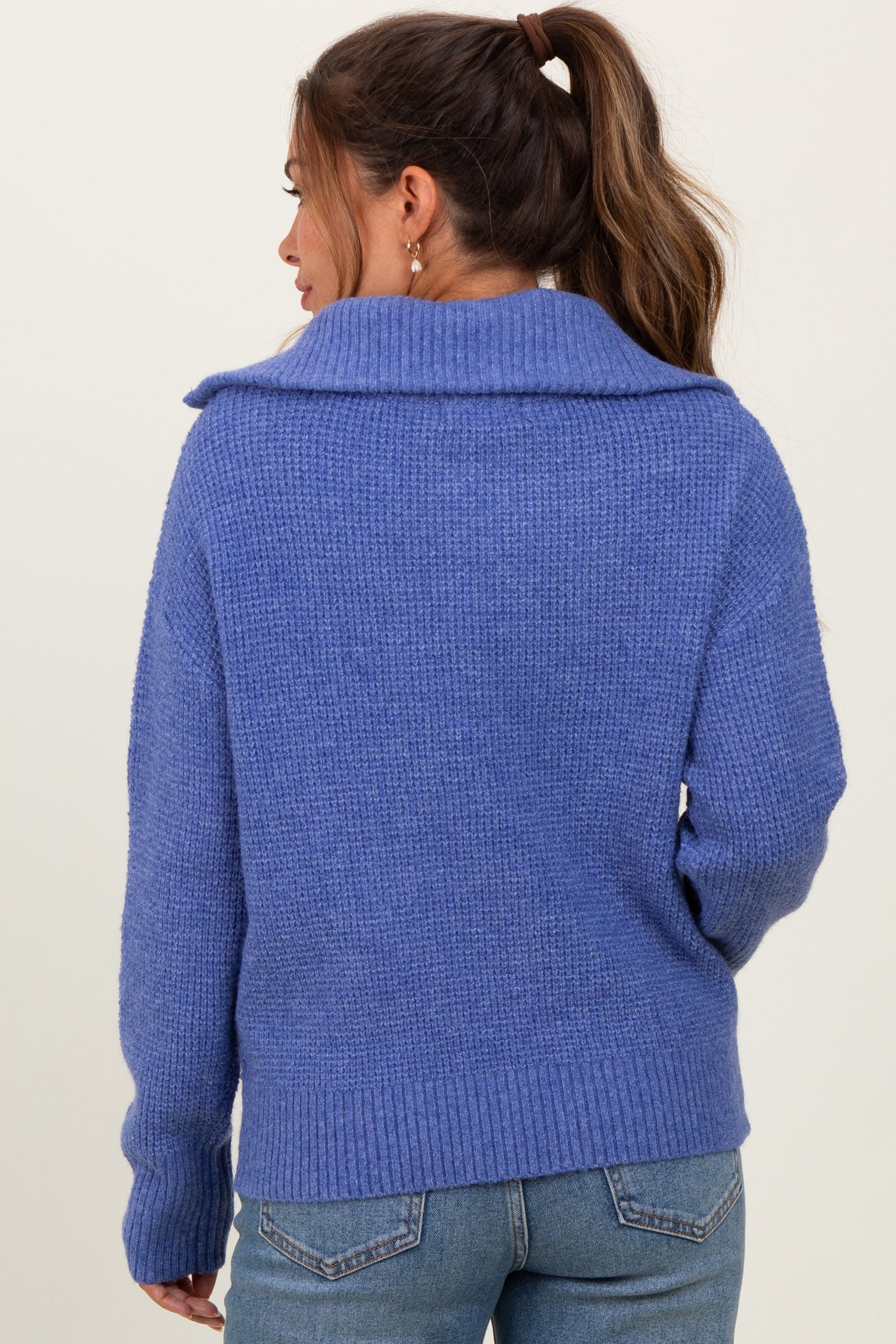 Periwinkle Half Zip Maternity Pullover Sweater