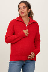Red Half Zip Maternity Pullover Sweater