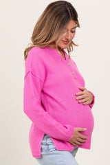 Pink Diamond Knit Button Detail Maternity Sweater