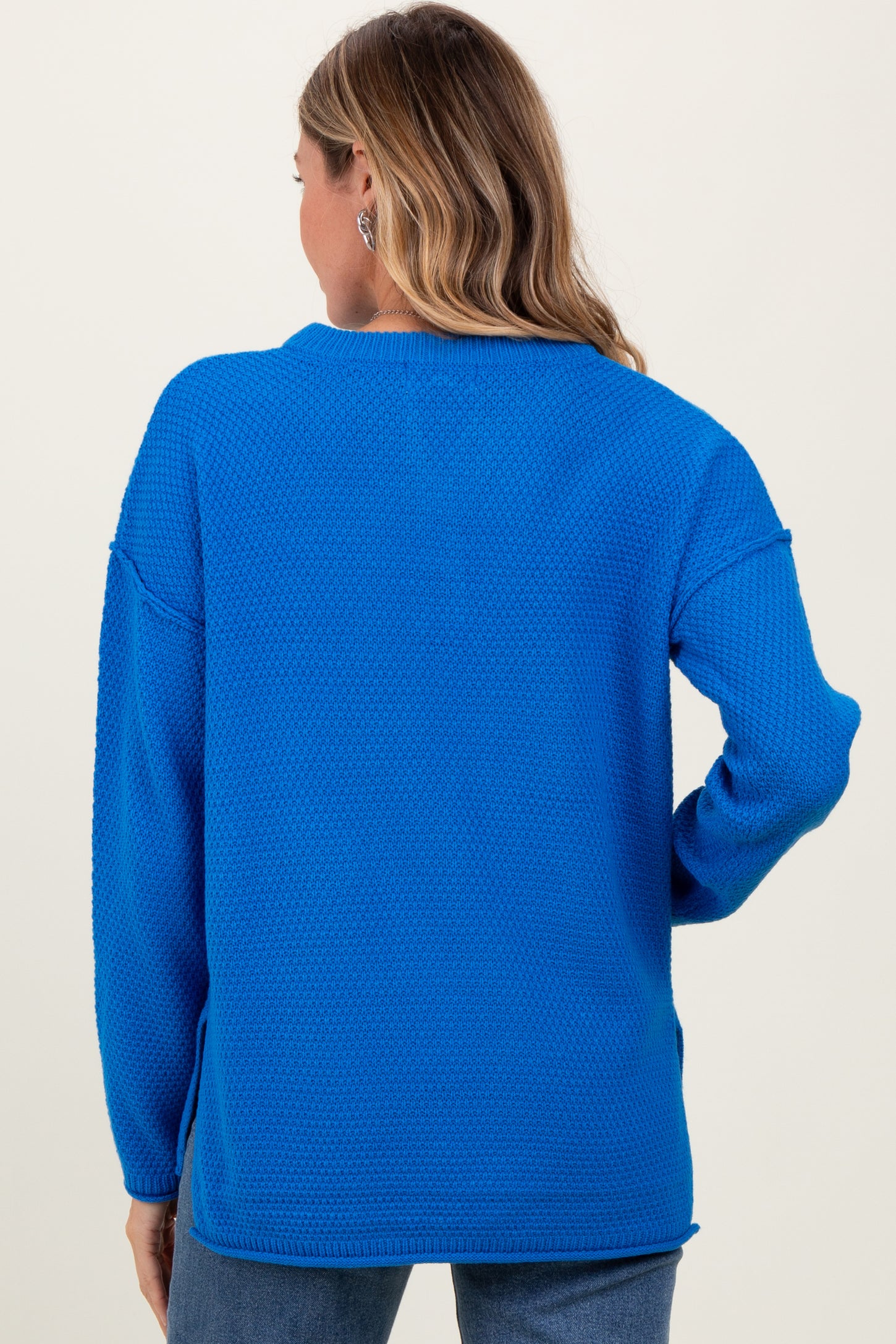 Blue Diamond Knit Button Detail Sweater