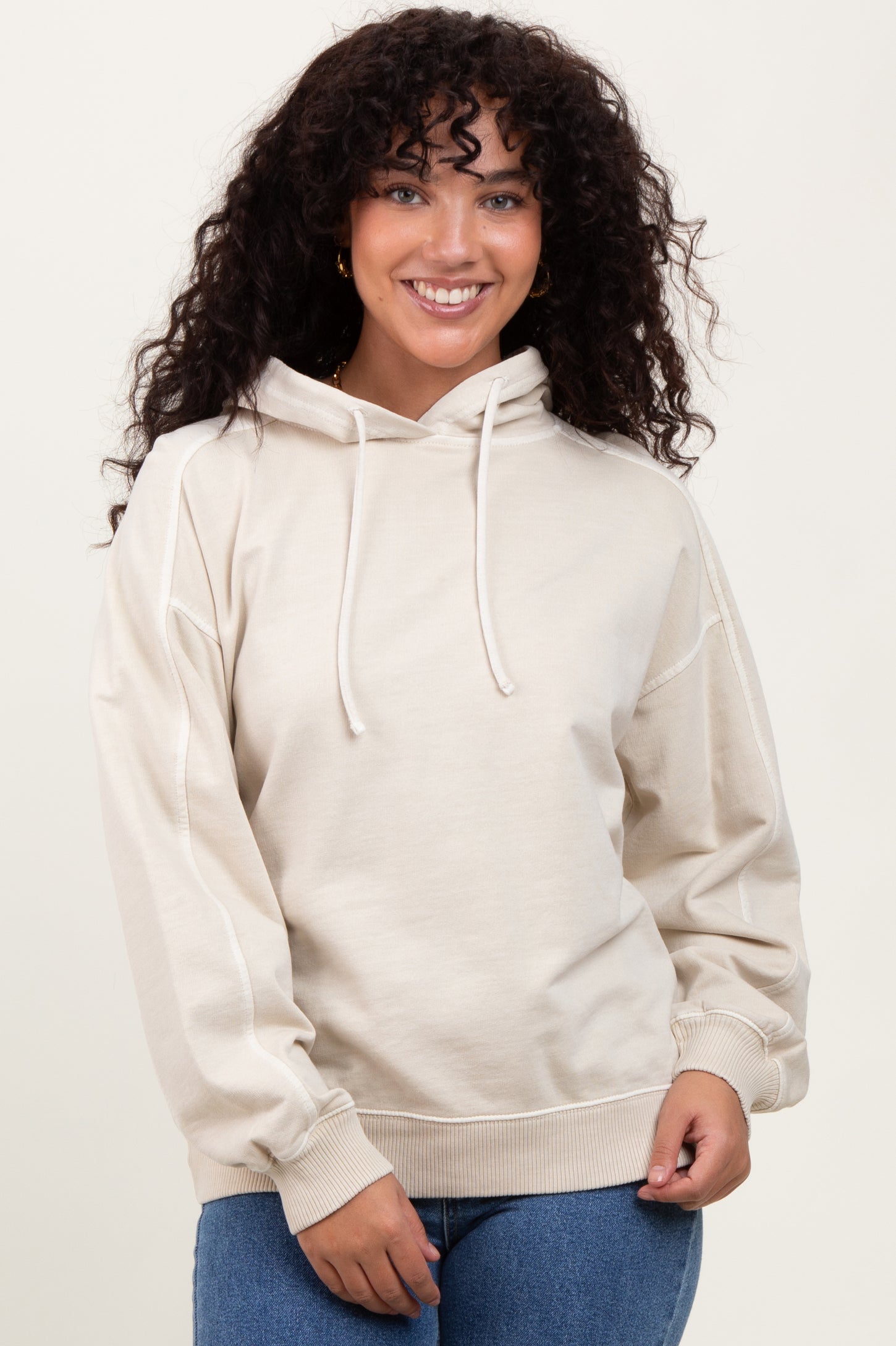 Cream French Terry Hooded Maternity Sweatshirt