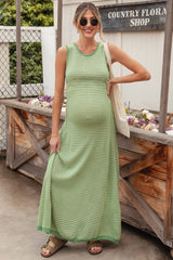 Green Striped Maternity Maxi Dress