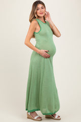 Green Striped Maternity Maxi Dress
