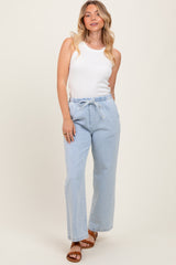 Light Blue Washed Chambray Drawstring Relaxed Fit Maternity Pants