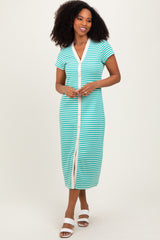 Jade Striped Button Down Maternity Midi Dress