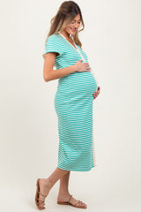 Jade Striped Button Down Maternity Midi Dress
