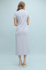 Light Blue Striped Button Down Midi Dress