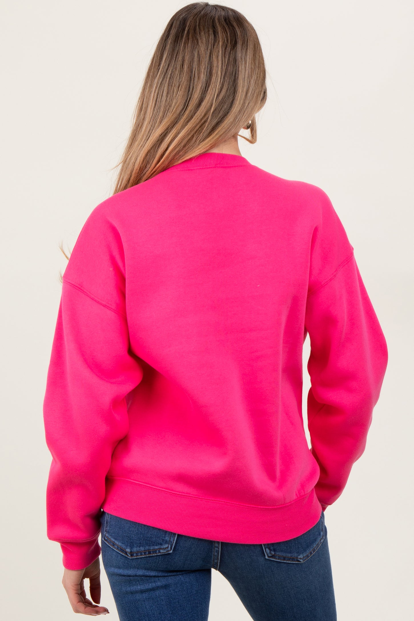 Fuchsia Basic Fleece Crewneck Maternity Sweatshirt
