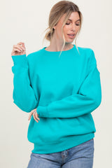 Turquoise Basic Fleece Crewneck Maternity Sweatshirt