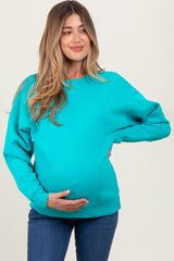 Turquoise Basic Fleece Crewneck Maternity Sweatshirt