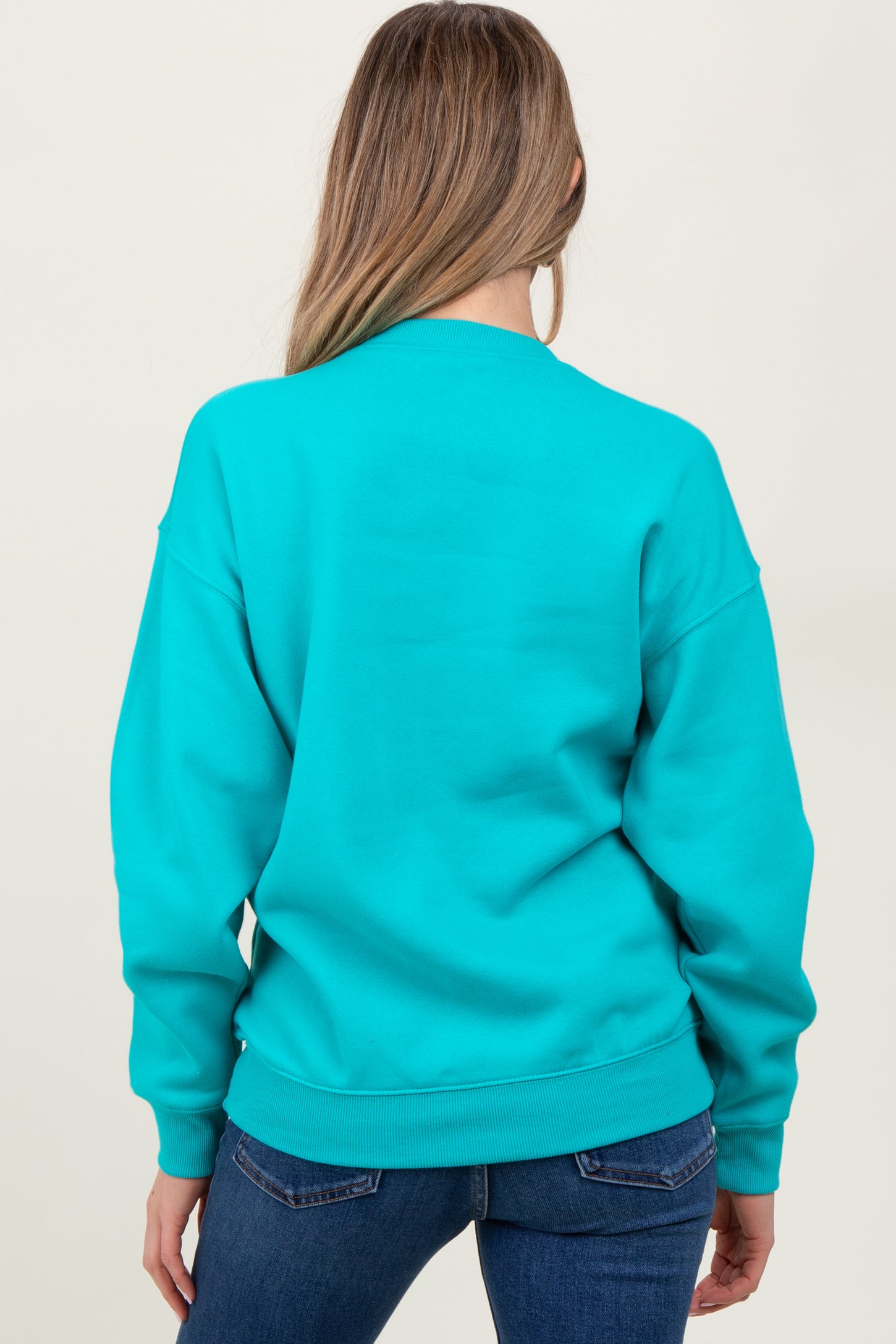 Turquoise Basic Fleece Crewneck Maternity Sweatshirt