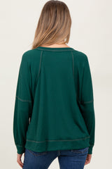 Forest Green Oversized V-Neck Waffle Knit Maternity Long Sleeve Top