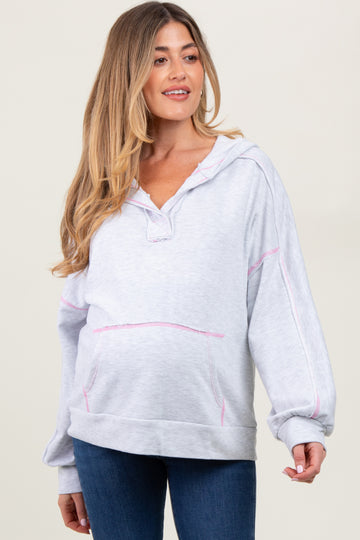 Heather Grey Oversized Raw Hem Maternity Hoodie