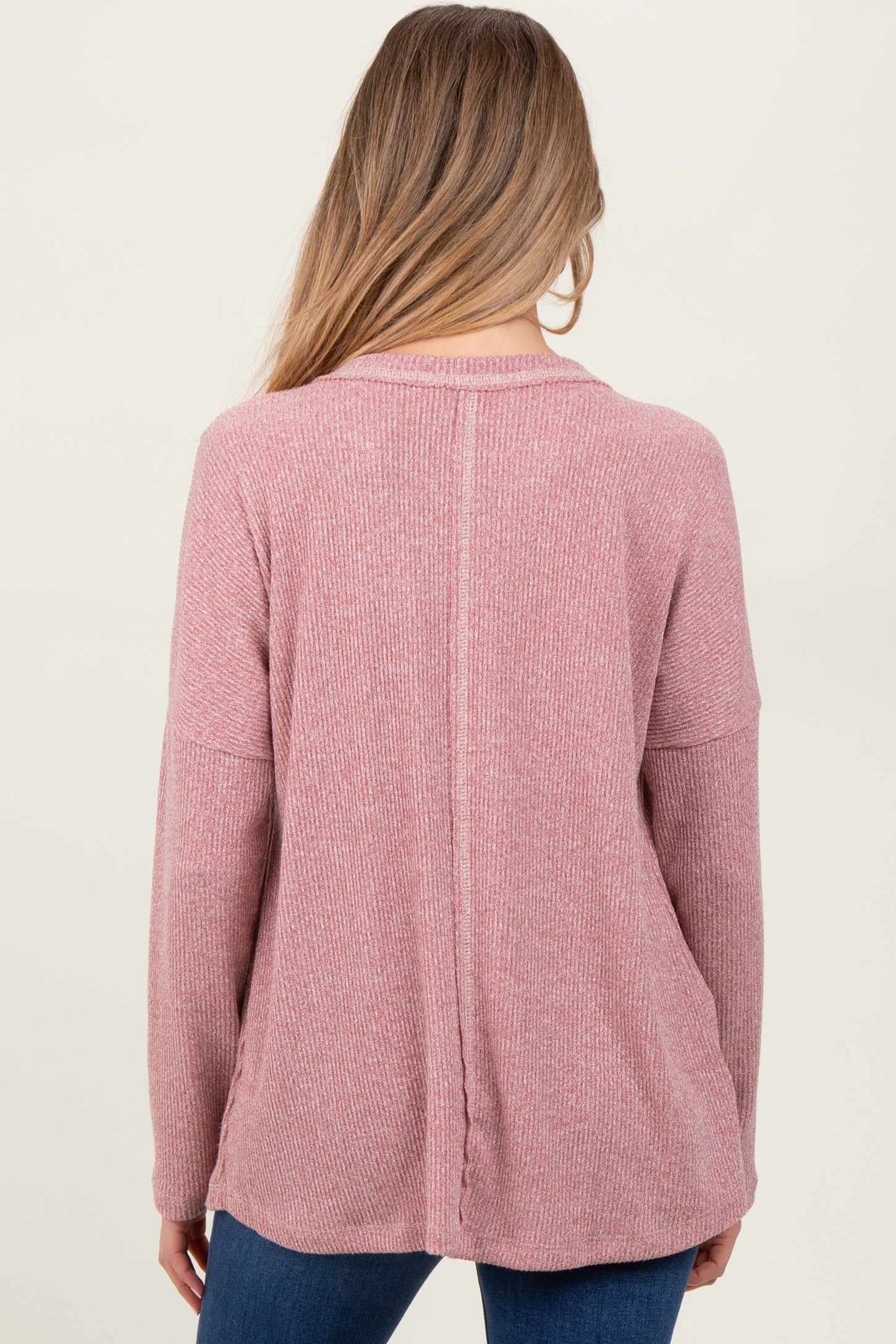 Mauve Ribbed Brushed Knit Oversized Long Sleeve Maternity Top