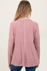 Mauve Ribbed Brushed Knit Oversized Long Sleeve Maternity Top