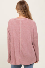 Mauve Ribbed Brushed Knit Oversized Long Sleeve Top
