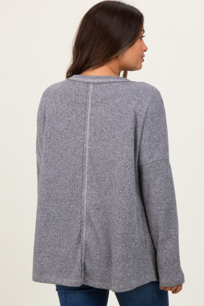 Charcoal Ribbed Brushed Knit Oversized Long Sleeve Maternity Top