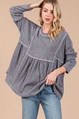 Charcoal Ribbed Brushed Knit Oversized Long Sleeve Maternity Top
