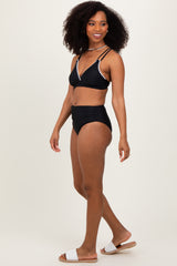 Black Crochet Detail Double Strap Bikini Set