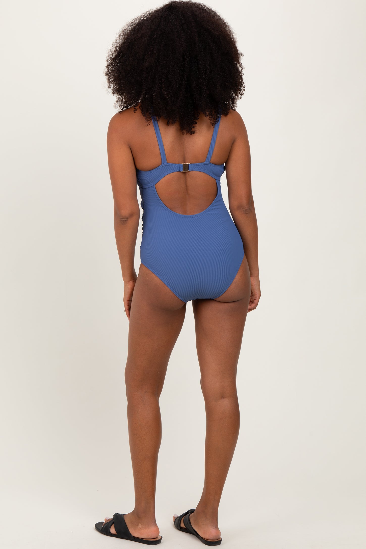 Blue Scallop Trim One Piece Swimsuit