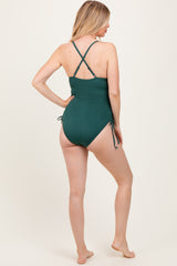 Olive Ribbed O-Ring Strap Side Tie Maternity Swimsuit