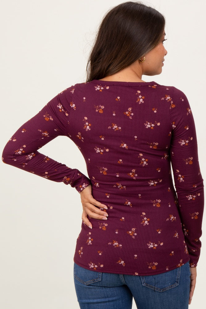 Plum Floral Henley Long Sleeve Maternity Top