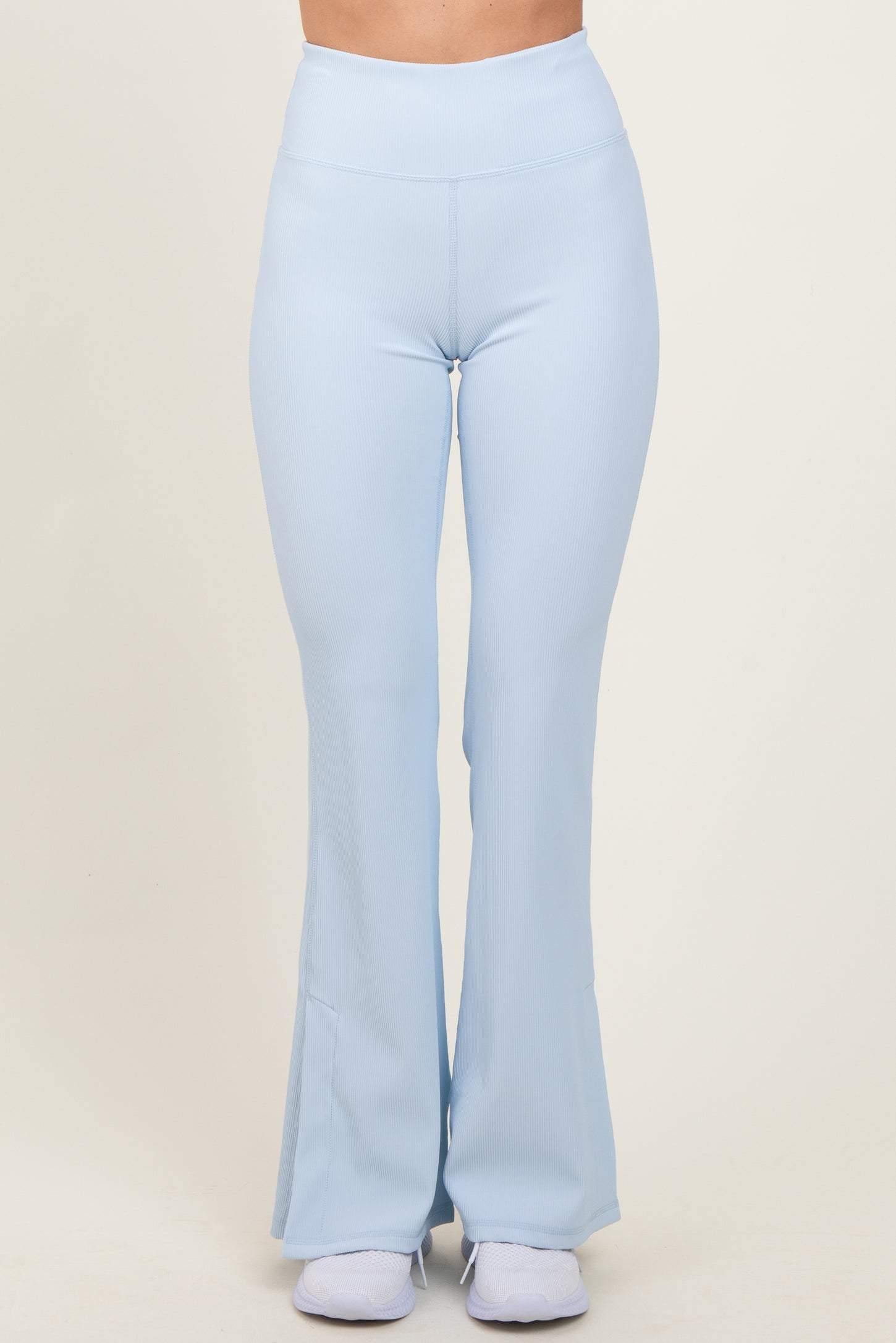 Light Blue Ribbed Split Flare Leggings