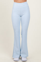Light Blue Ribbed Split Flare Leggings