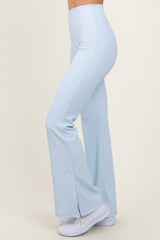 Light Blue Ribbed Split Flare Leggings