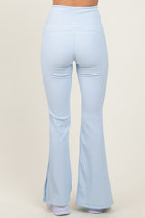 Light Blue Ribbed Split Flare Leggings