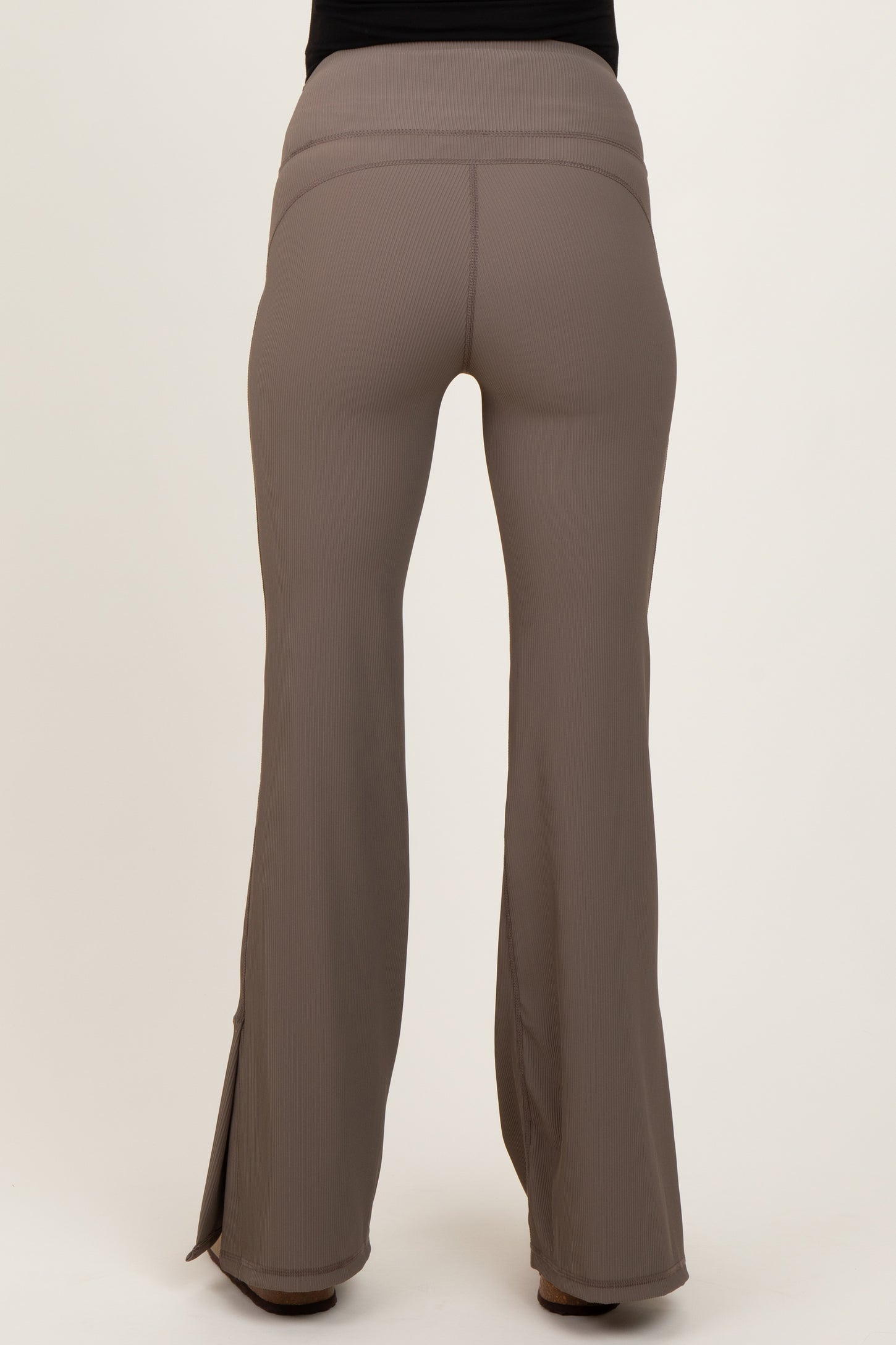Mocha Ribbed Split Flare Maternity Leggings